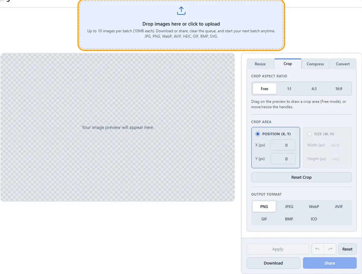 Step 1: Open the cropper — imageresize.cc