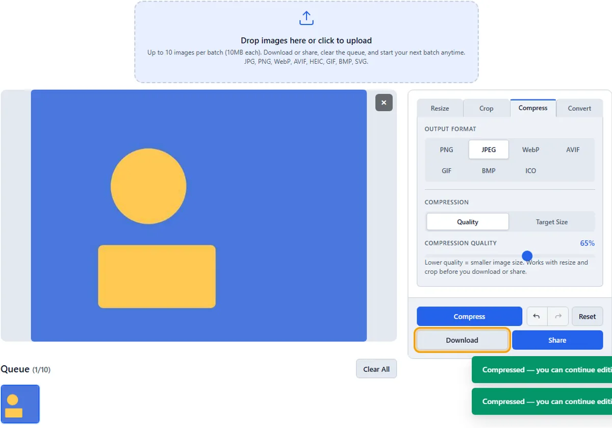 Step 5: Download or share — imageresize.cc