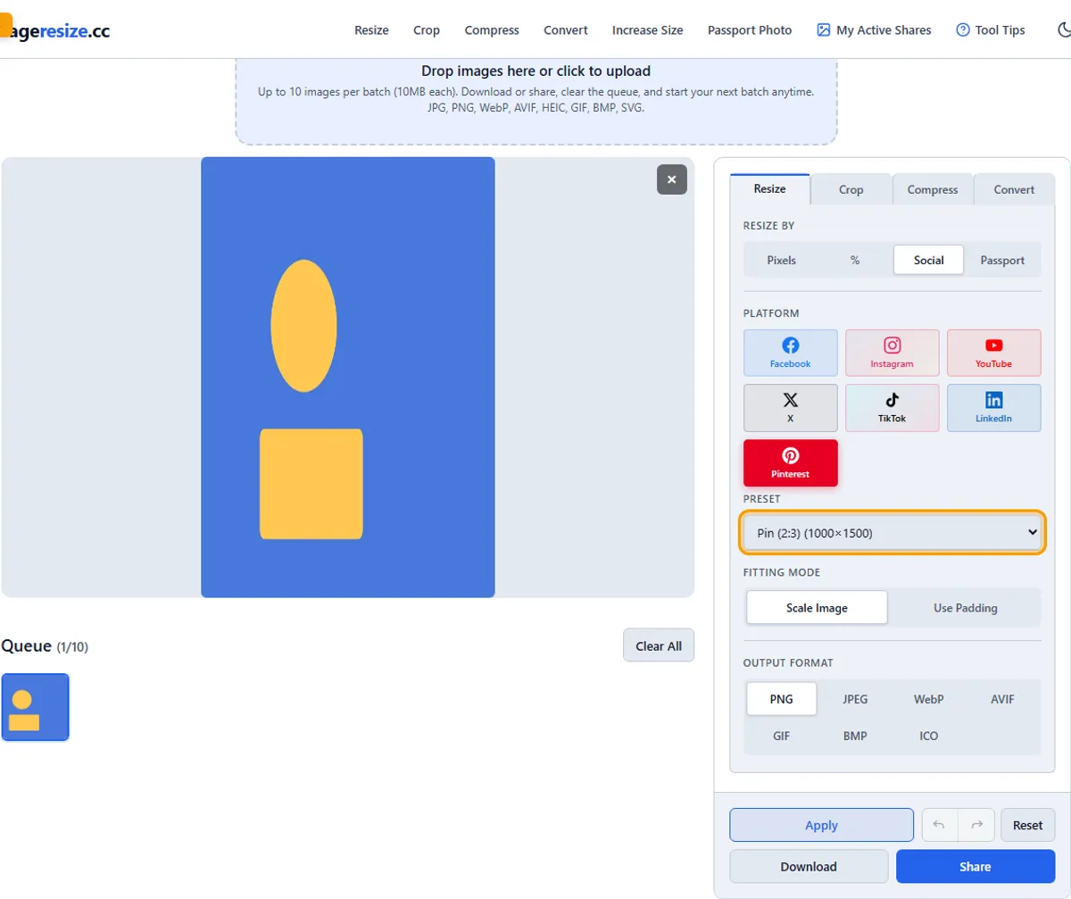 Step 3: Select Social presets — imageresize.cc