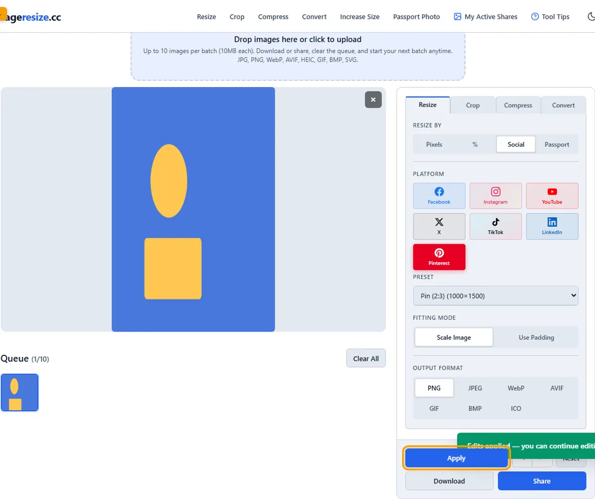 Step 4: Apply and export — imageresize.cc