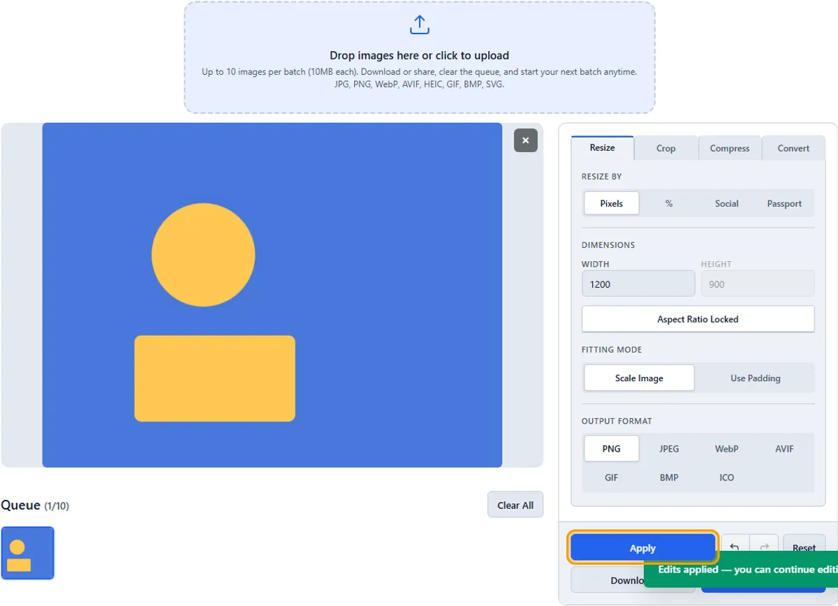 Step 4: Apply and preview — imageresize.cc